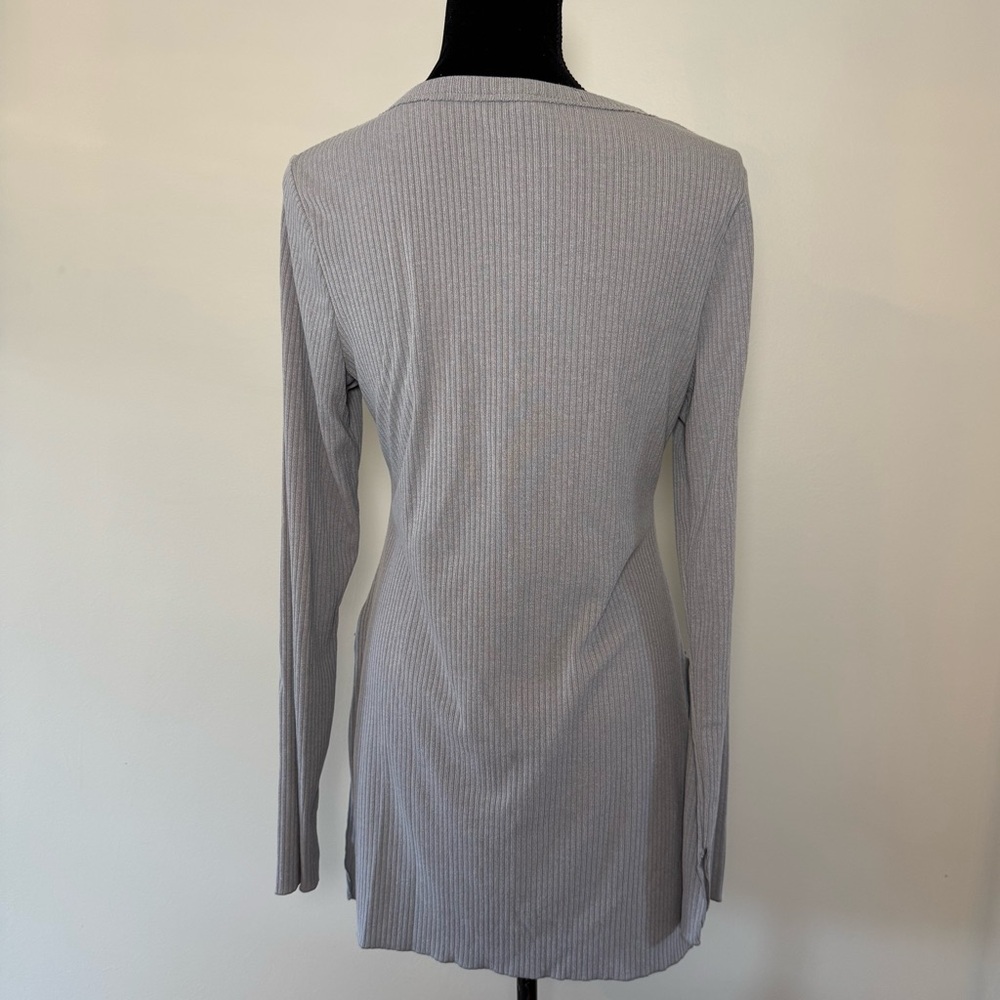 Free People Nightgown Women’s Large Intimately Long Sleeve Grey Ribbed Slits - Picture 2 of 10